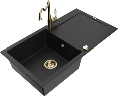 Mexen Leo granitinis virtuvės kriauklės komplektas su indaplove ir virtuviniu maišytuvu Carla, juoda - 6501-77-670700-50