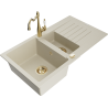 Mexen Matias granitinė 1,5 dubens plautuvė su nuvarvėjimo zona ir virtuviniu maišytuvu Carla, smėlio spalvos