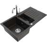 Mexen Matias granitinė plautuvė su 1,5 kameromis su lašintuvu ir virtuviniu maišytuvu Carla, juodas/auksinis metalikas