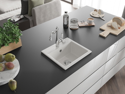 Mexen Milo granitinė vienos kameros plautuvė su virtuviniu maišytuvu Carla, balta - 6505-20-670700-00