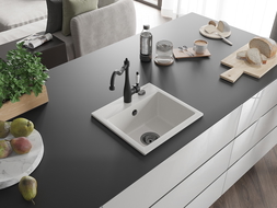 Mexen Milo 1 kambario granitinė virtuvės plautuvė su virtuvės maišytuvu Carla, balta - 6505-20-670700-70