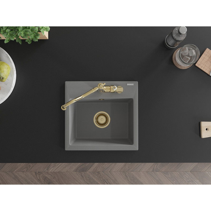 Mexen Milo vienos kameros granito kriauklė su virtuviniu maišytuvu Carla, pilka - 6505-71-670700-50