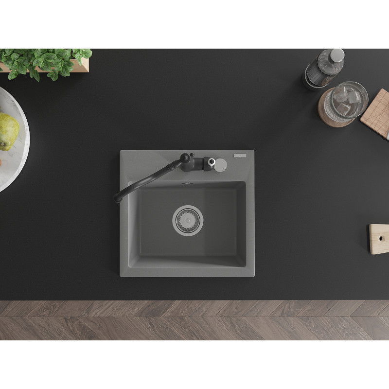 Mexen Milo granitinė virtuvės plautuvė su vienu dubeniu ir Carla maišytuvu, pilka - 6505-71-670700-70