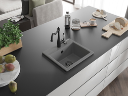 Mexen Milo granito plautuvė 1 skyrius su virtuviniu maišytuvu Carla, pilka - 6505-71-670700-70-B