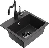 Mexen Milo granitinė vienos kameros plautuvė su virtuvės maišytuvu Carla, juoda taškuota - 6505-76-670700-70-B