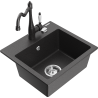 Mexen Milo 1-dubens granito virtuvinis kriauklė su Carlą virtuviniu maišytuvu, juodos spalvos su dėmėmis