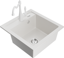 Mexen Vito vienos dubens granitinė plautuvė su virtuviniu maišytuvu Carla, balta - 6503-20-670700-20