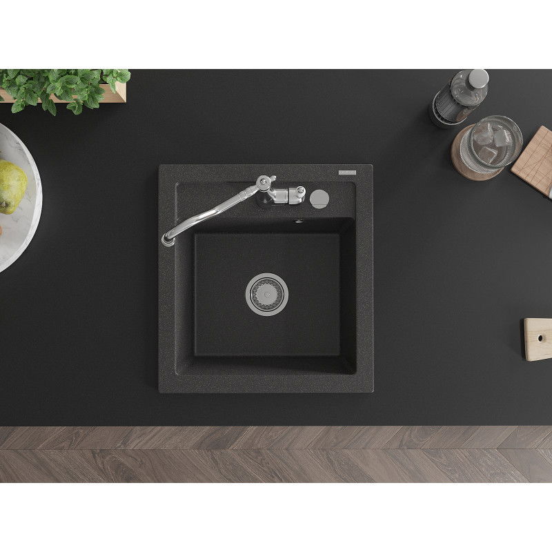 Mexen Vito granitinė vienos plautuvės su maišytuvu Carla, juoda taškuota - 6503-76-670700-00
