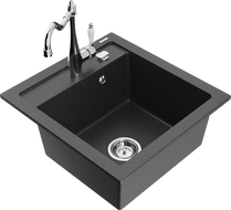Mexen Vito granitinė vienos plautuvės su maišytuvu Carla, juoda taškuota - 6503-76-670700-00