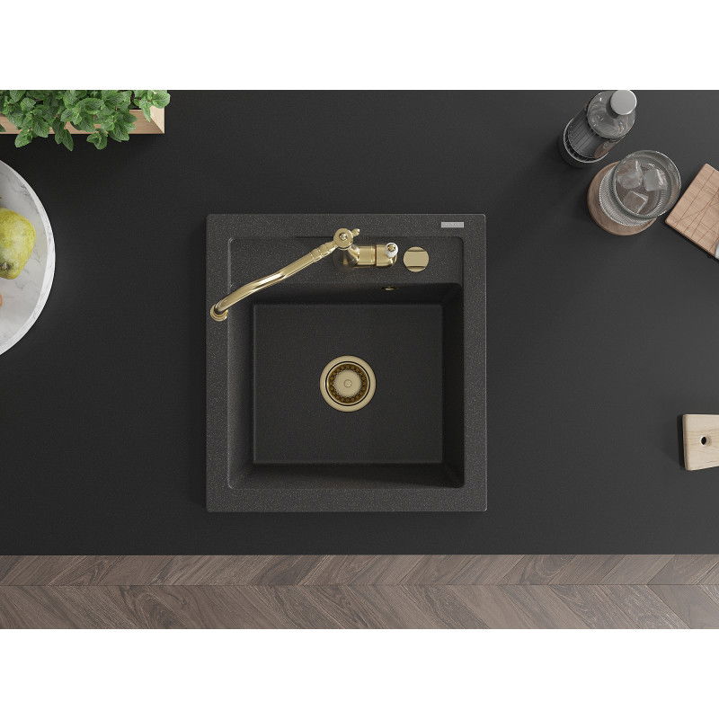 Mexen Vito granitinė vienos dalies plautuvė su virtuviniu maišytuvu Carla, juoda su taškučiais - 6503-76-670700-50
