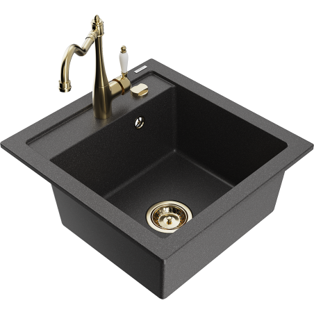 Mexen Vito granitinė vienos dalies plautuvė su virtuviniu maišytuvu Carla, juoda su taškučiais - 6503-76-670700-50