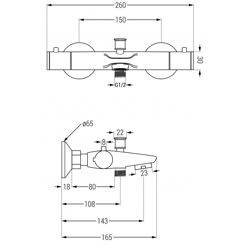 Mexen Nox termostatinis vonios maišytuvas, juodas - 77350-70