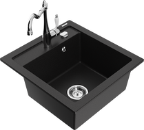 Mexen Vito granitinė vienos dalies kriauklė su Carla virtuviniu maišytuvu, juoda - 6503-77-670700-00