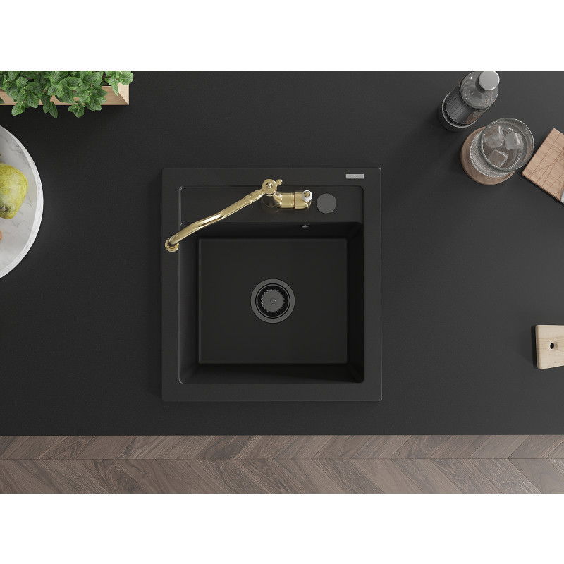 Mexen Vito granitinis virtuvės kriauklė 1 skyrius su Carla virtuviniu maišytuvu, juoda - 6503-77-670700-50-B