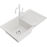 Mexen Pablo granitinė vienos sekcijos plautuvė su nusausinimo dėklu ir virtuviniu maišytuvu Carla, balta - 6510-20-670700-20