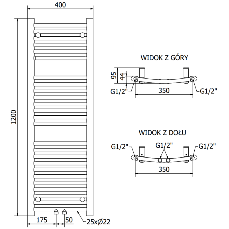 Mexen Ares vonios radiatoriaus 1200 x 400 mm, 442 W, baltas - W102-1200-400-00-20
