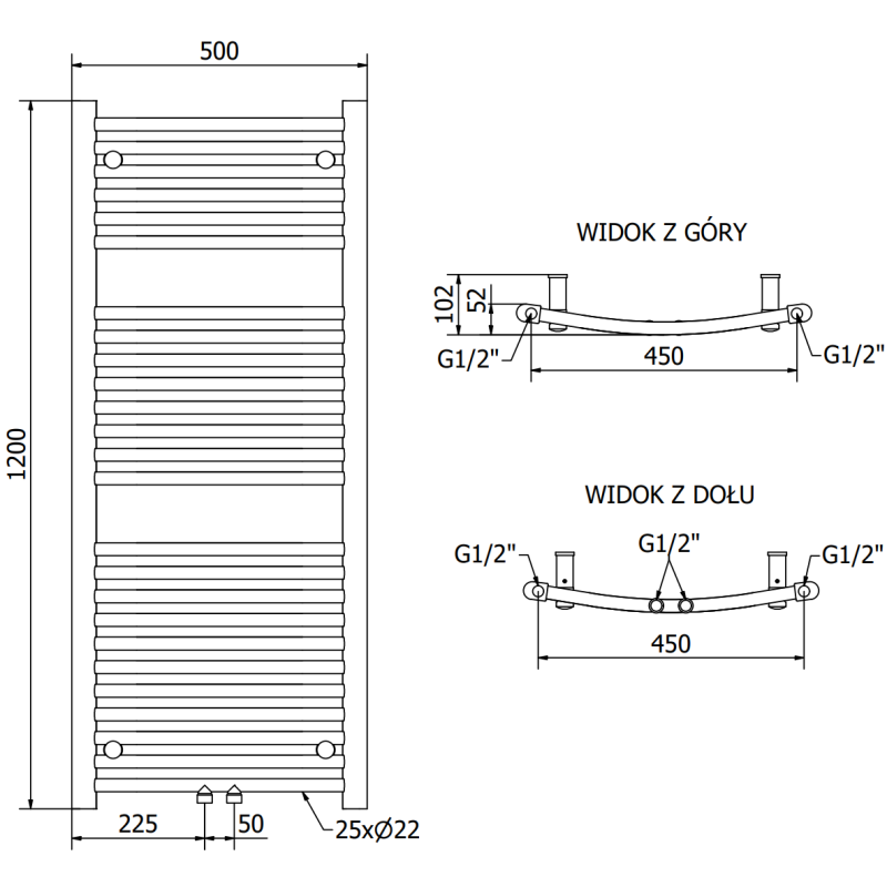 Mexen Ares vonios kambario radiatorius 1200 x 500 mm, 531 W, baltas - W102-1200-500-00-20