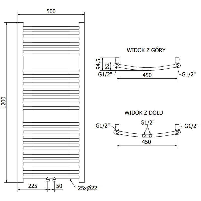 Mexen Ares vonios kambario radiatorius 1200 x 500 mm, 420 W, auksinė spalva - W102-1200-500-00-50
