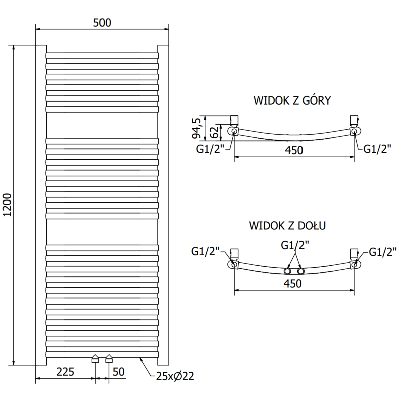 Mexen Ares vonios radiatorius 1200 x 500 mm, 420 W, auksinis - W102-1200-500-00-50