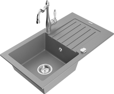 Mexen Pablo granitinė vienos kameros plautuvė su nusausinimo vieta ir virtuviniu maišytuvu Carla, pilka - 6510-71-670700-00
