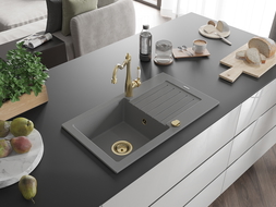 Mexen Pablo granito plautuvė su viena kamera, nusausintuvu ir virtuvės maišytuvu Carla, pilka - 6510-71-670700-50