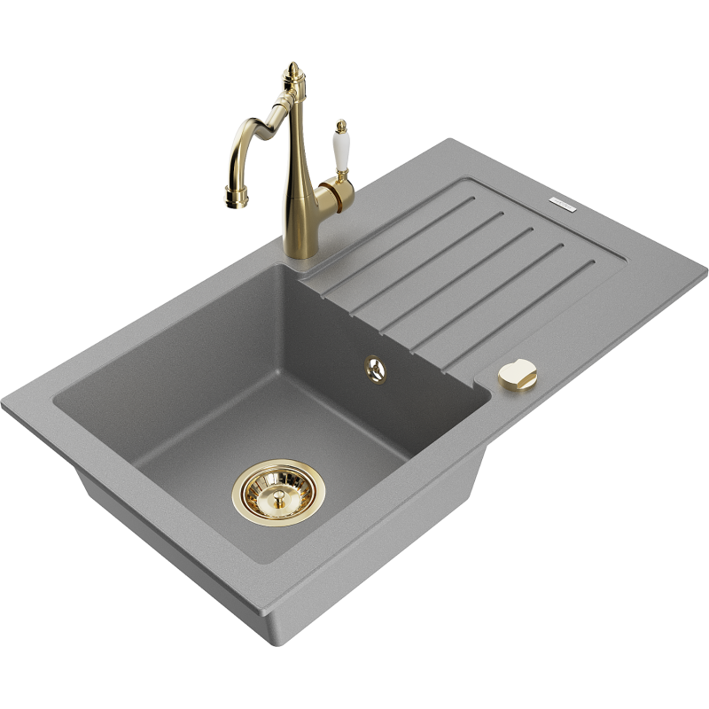 Mexen Pablo granito plautuvė su viena kamera, nusausintuvu ir virtuvės maišytuvu Carla, pilka - 6510-71-670700-50