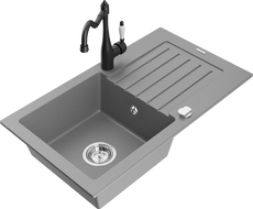Mexen Pablo granitinis virtuvinis kriauklė 1-skyrių su nuvarveklu ir virtuviniu maišytuvu Carla, pilka - 6510-71-670700-70