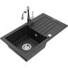 Mexen Pablo vienos plautuvės granito plautuvė su nutekėjimo lentyna ir virtuviniu maišytuvu Carla, juoda/sidabrinis