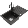 Mexen Pablo granitinė vieno dubens plautuvė su nutekėjimu ir virtuvės maišytuvu Carla, juoda/auksinė metalo spalva