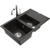 Mexen Gaspar 1,5-jų dalių granito plautuvė su nutekėjimu ir virtuviniu maišytuvu Carla, juoda/auksinė metalika