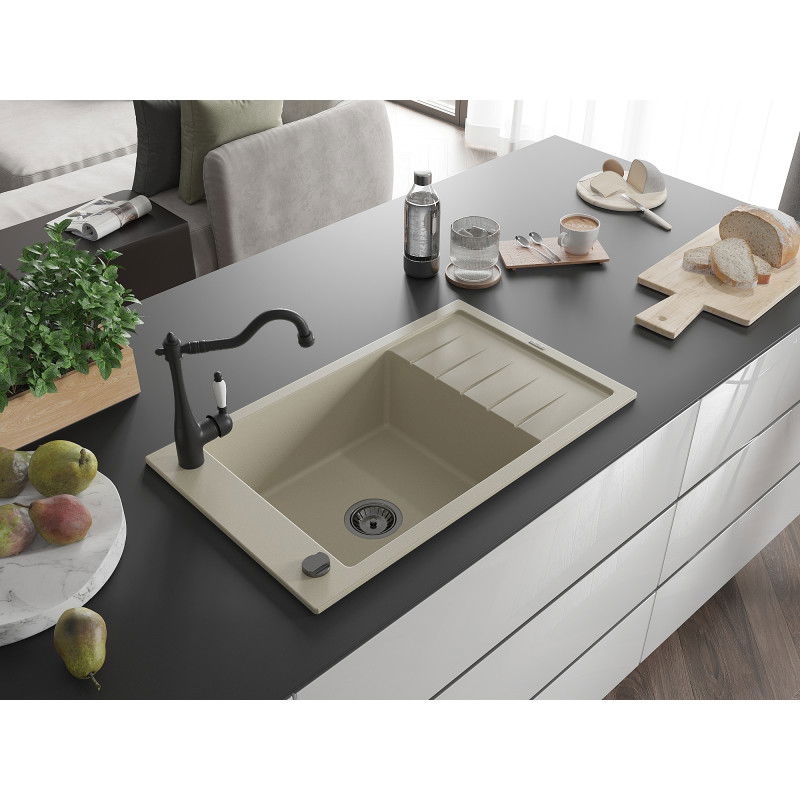 Mexen Elias granitinis kriauklė su vienu dubeniu, varvėjimo zona ir maišytuvu Carla, smėlio spalvos - 6511-69-670700-70