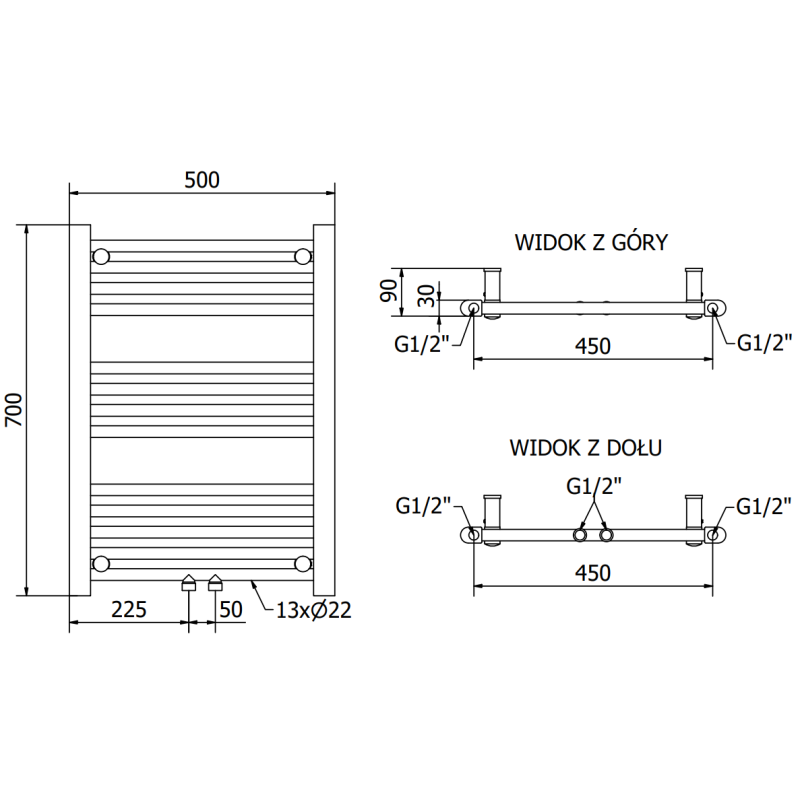 Mexen Mars vonios kambario radiatorius 700 x 500 mm, 284 W, baltas - W110-0700-500-00-20