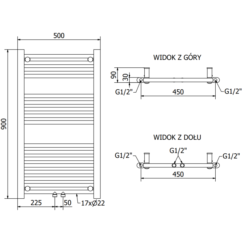Mexen Mars vonios radiatorių 900 x 500 mm, 370 W, baltas - W110-0900-500-00-20