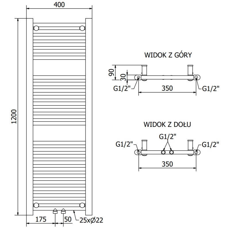 Mexen Mars vonios kambario radiatorius 1200 x 400 mm, 439 W, juodas - W110-1200-400-00-70