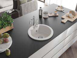 Mexen Diego granitinis vienos kameros plautuvės komplektas su Carla virtuviniu maišytuvu, baltas - 6512-20-670700-00