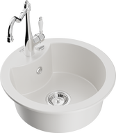 Mexen Diego granitinis vienos kameros plautuvės komplektas su Carla virtuviniu maišytuvu, baltas - 6512-20-670700-00