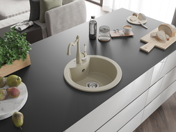 Mexen Diego granitinė 1-jų skylių kriauklė su virtuviniu maišytuvu Carla, smėlinė - 6512-69-670700-69