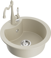 Mexen Diego granitinė 1-jų skylių kriauklė su virtuviniu maišytuvu Carla, smėlinė - 6512-69-670700-69