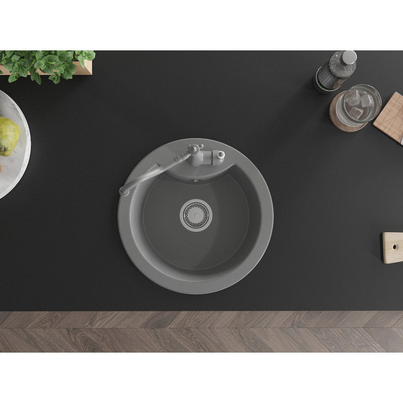 Mexen Diego vienos kameros granito virtuvės kriauklė su maišytuvu Carla, pilka - 6512-71-670700-71