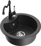 Mexen Diego granito vienos kameros plautuvė su virtuviniu maišytuvu Carla, juodas taškuotas - 6512-76-670700-70