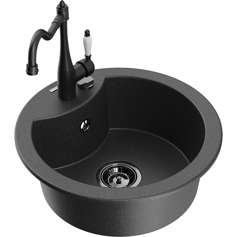 Mexen Diego granitinė vienos dalies plautuvė su virtuviniu maišytuvu Carla, juodas dėmėtas - 6512-76-670700-70-B