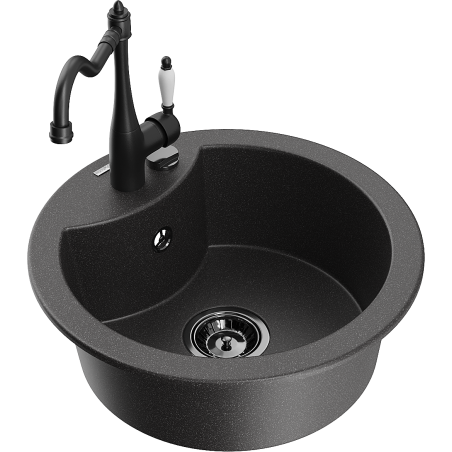 Mexen Diego granitinė vienos dalies plautuvė su virtuviniu maišytuvu Carla, juodas dėmėtas - 6512-76-670700-70-B