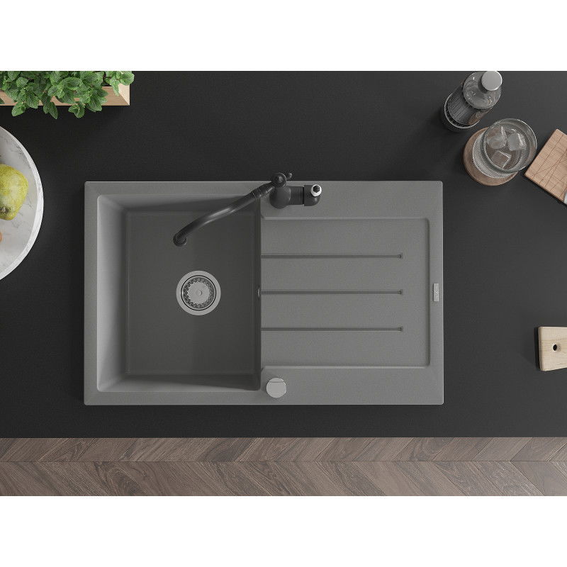 Mexen Bruno vienos kameros su nutekėjimo erdve bei virtuviniu maišytuvu Carla, pilkas - 6513-71-670700-70