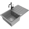 Mexen Bruno granitinė vienos kameros kriauklė su nusausinimo lenta ir virtuviniu maišytuvu Carla, pilka - 6513-71-670700-70