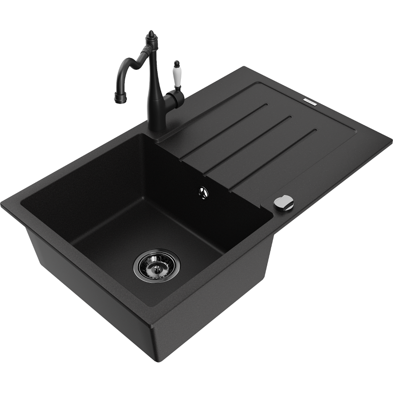 Mexen Bruno vienos granulės kriauklė su nutekėjimu ir virtuviniu maišytuvu Carla, juodas - 6513-77-670700-70-B