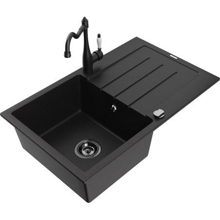 Mexen Bruno vienos granulės kriauklė su nutekėjimu ir virtuviniu maišytuvu Carla, juodas - 6513-77-670700-70-B