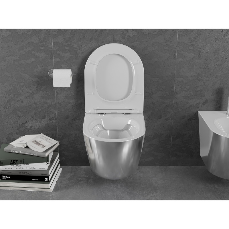 Mexen Lena WC klozetas Rimless su lėtai krentančiu plonu duroplastiniu dangčiu, baltas/sidabrinis - 30224004