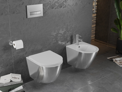 Mexen Lena WC klozetas Rimless su lėtai krentančiu plonu duroplastiniu dangčiu, baltas/sidabrinis - 30224004