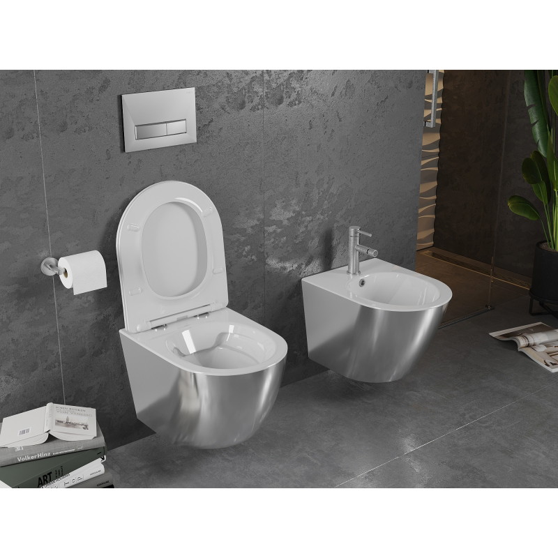 Mexen Lena WC klozetas Rimless su lėtai krentančiu plonu duroplastiniu dangčiu, baltas/sidabrinis - 30224004