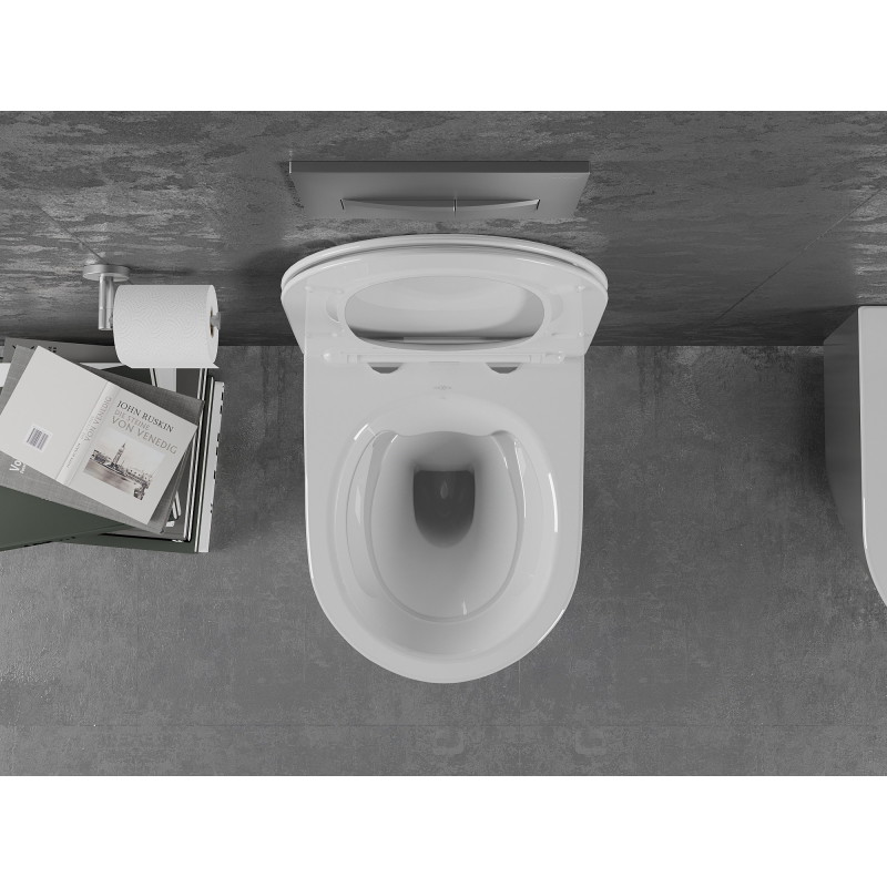 Mexen Lena WC klozetas Rimless su lėtai krentančiu plonu duroplastiniu dangčiu, baltas/sidabrinis - 30224004